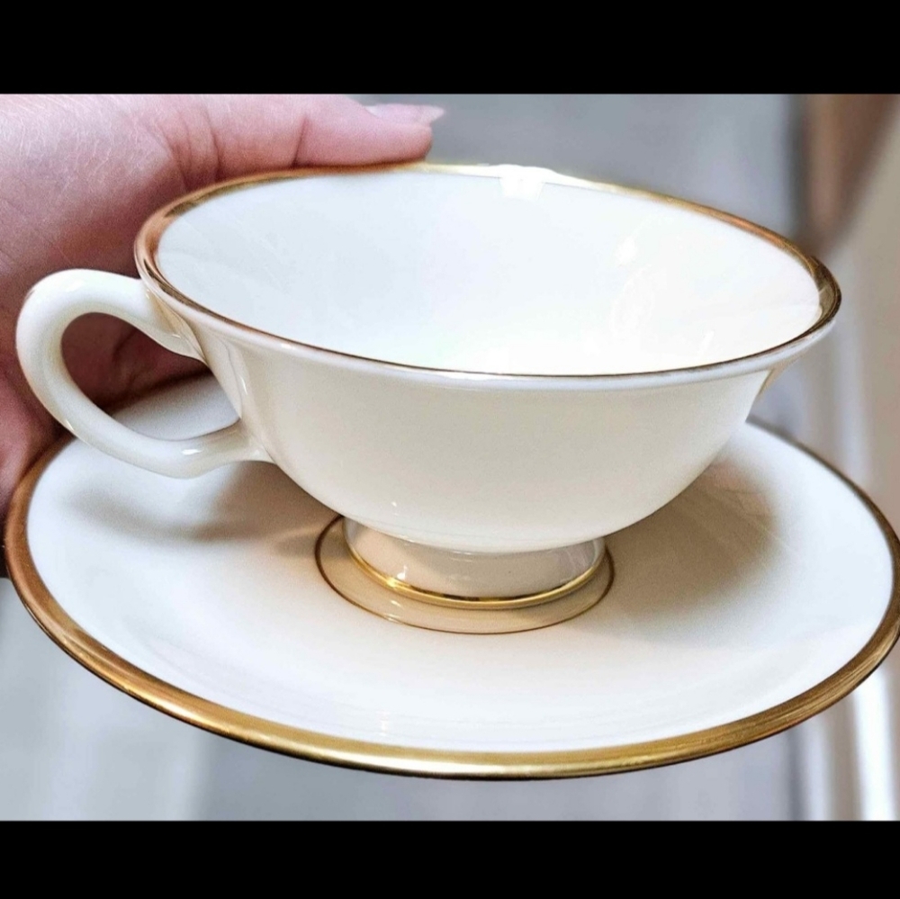1 set cup & saucer Lenox Ivory Gold Rimmed Mansfield Collection
